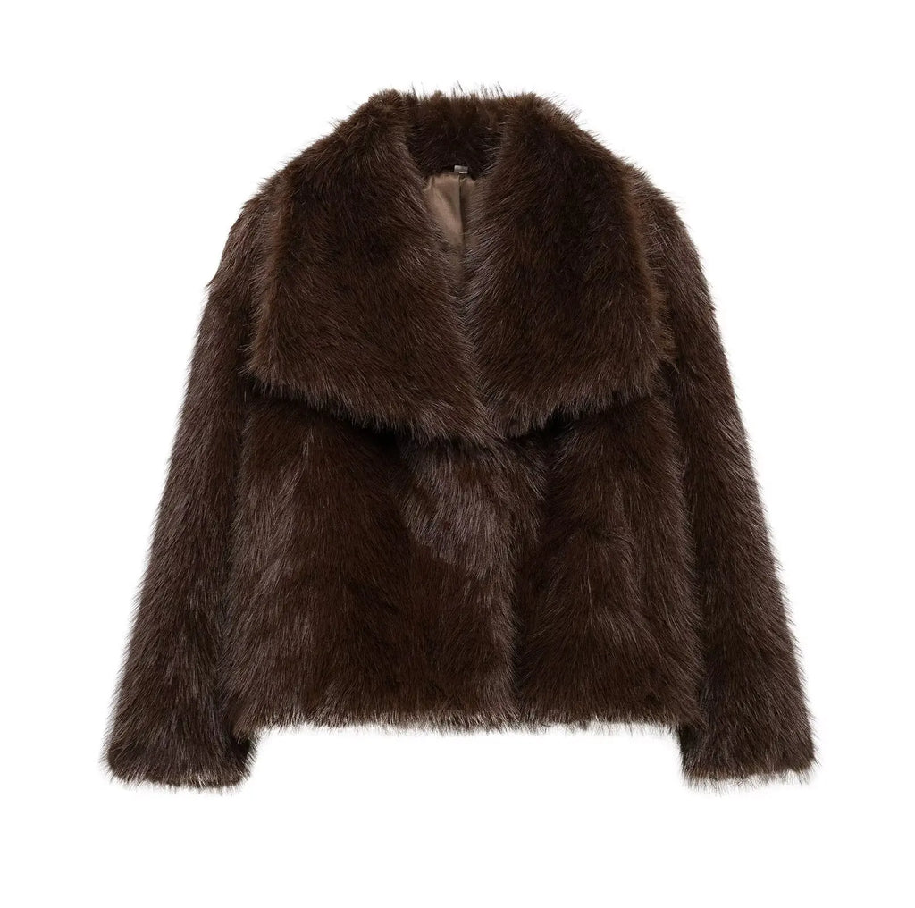 Abrigo de pelo sintetico marron casual para mujer