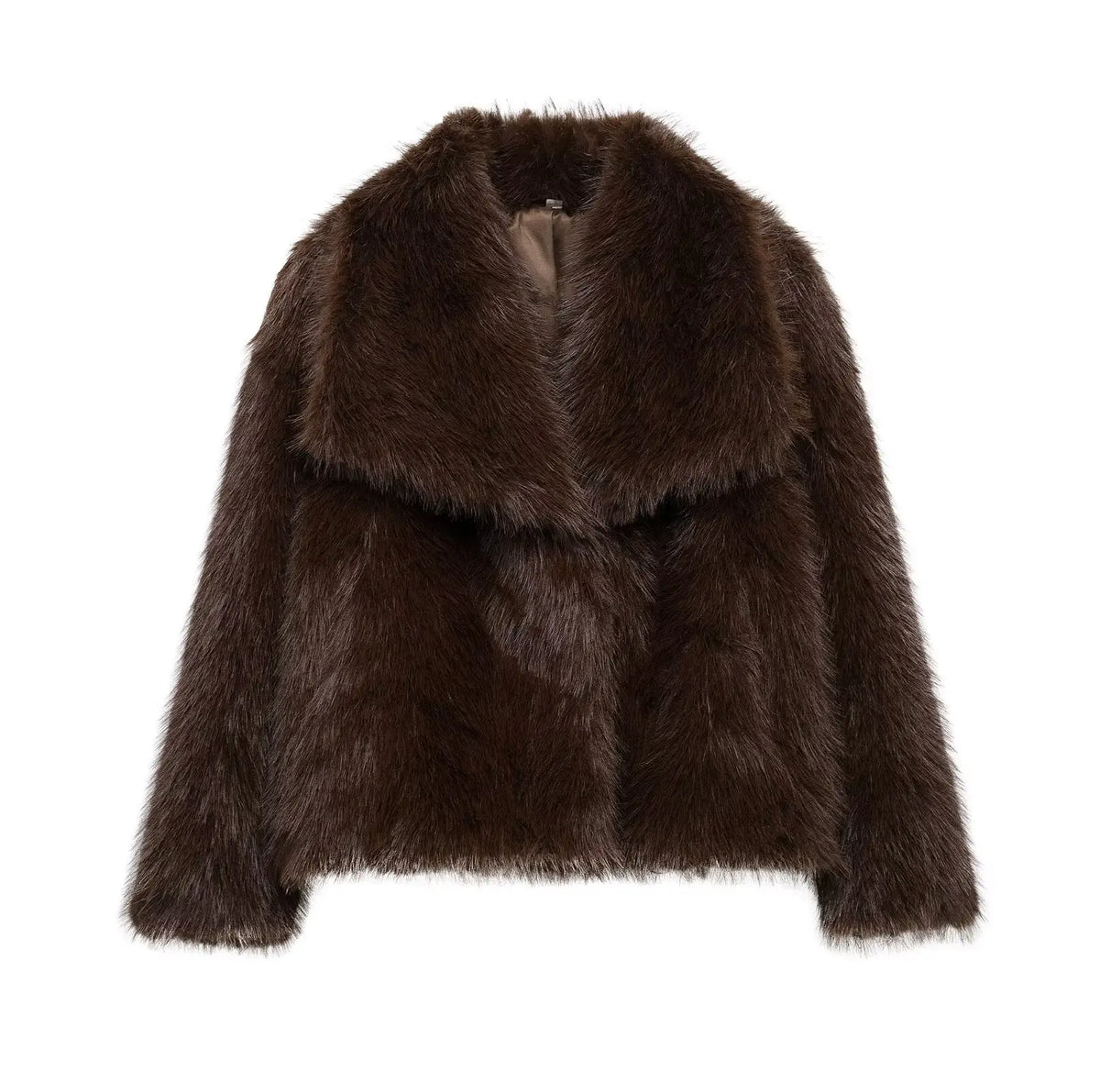 Abrigo de pelo sintetico marron casual para mujer