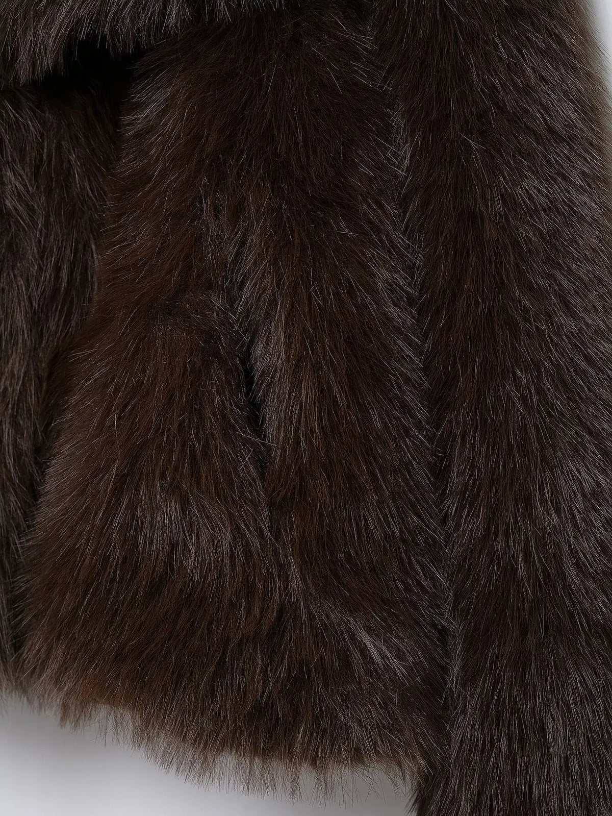 Abrigo de pelo sintetico marron casual para mujer