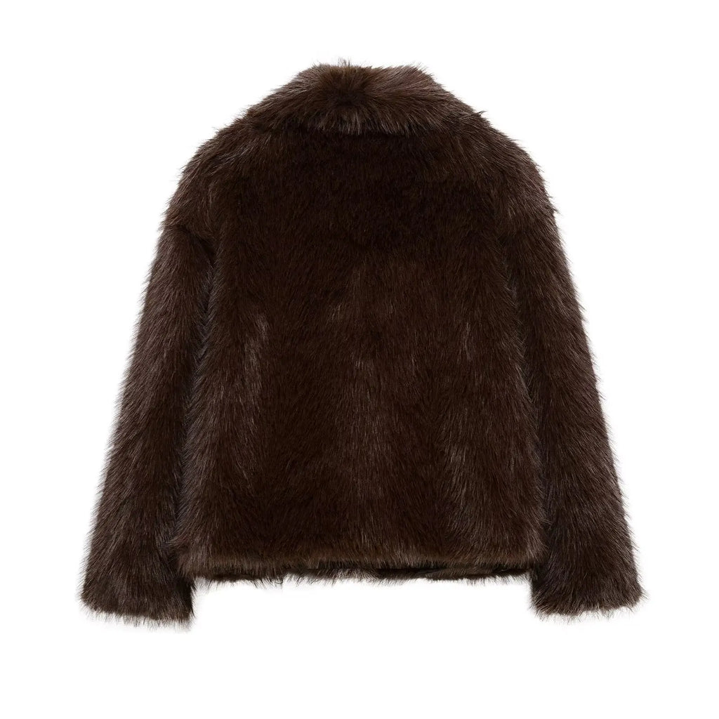 Abrigo de pelo sintetico marron casual para mujer
