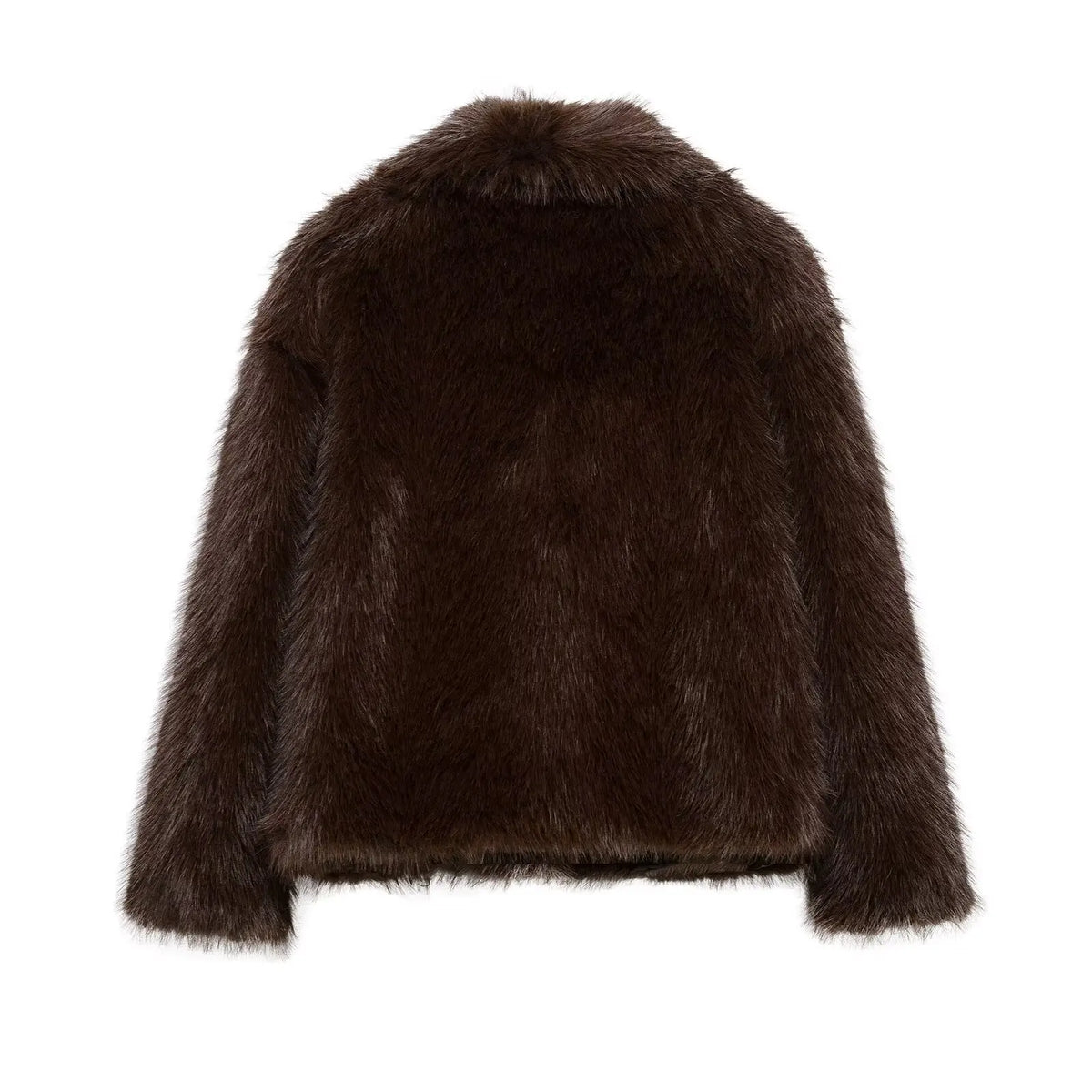 Abrigo de pelo sintetico marron casual para mujer