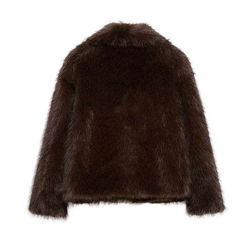 Abrigo de pelo sintetico marron casual para mujer
